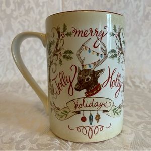 222 Fifth Reindeer Merry Holly Jolly Holiday Christmas Holiday Mug 4" H 12oz